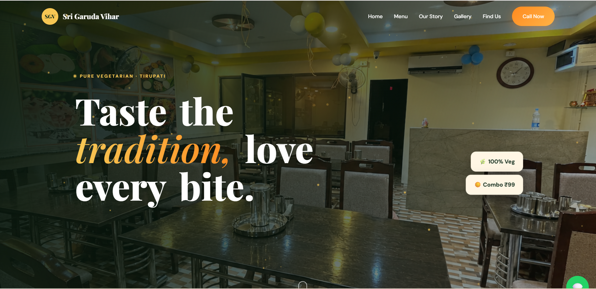 Sri Garuda Vihar pure vegetarian restaurant website preview